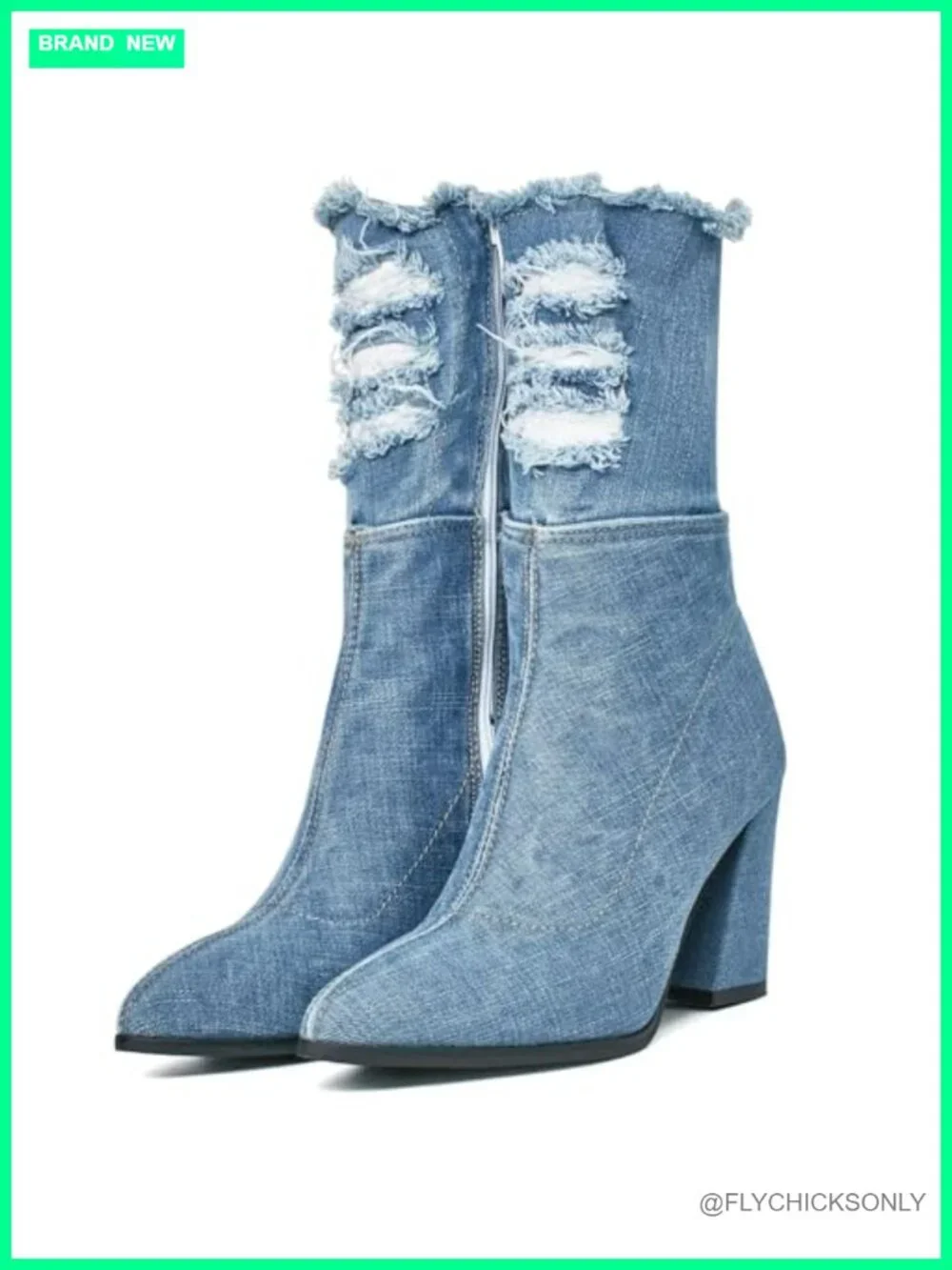 Women's Denim Thigh High Cutout Over The Knee Block Heel Boots Side Zip